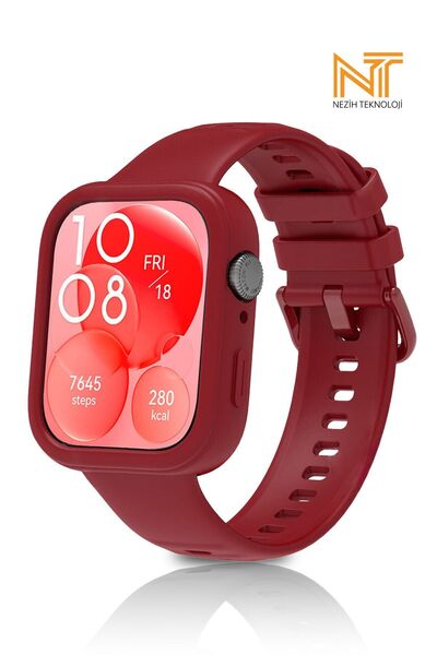 Nezih Case Huawei Watch Fit 3 Uyumlu Yumuşak Renkli Silikon Kasa Koruyucu + J...