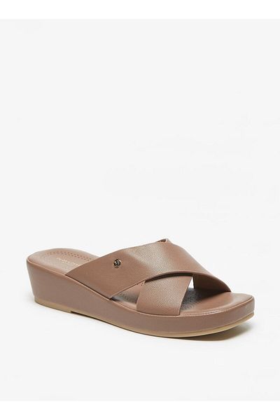Flora Bella by Shoexpress Flora Bella Solid Crosstrap Slip On Sandals with Flatform Heels