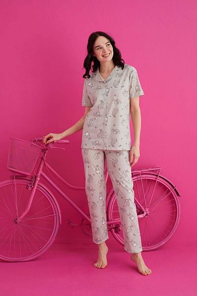 ELİZ HOMEWEAR Buttoned Cotton Pidma Set