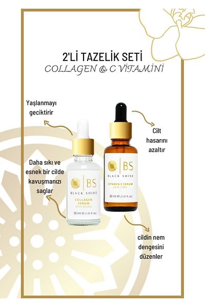 Black Shine BS Brightening and Effective Anti-Wrinkle Set - Collagen Serum Vitamin C Serum - 20%