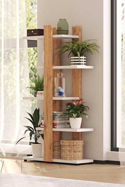 MİRACLE 3D Dekoratif 5 Raflı Çiçeklik Saksı Standı Saksılık Çam&Beyaz