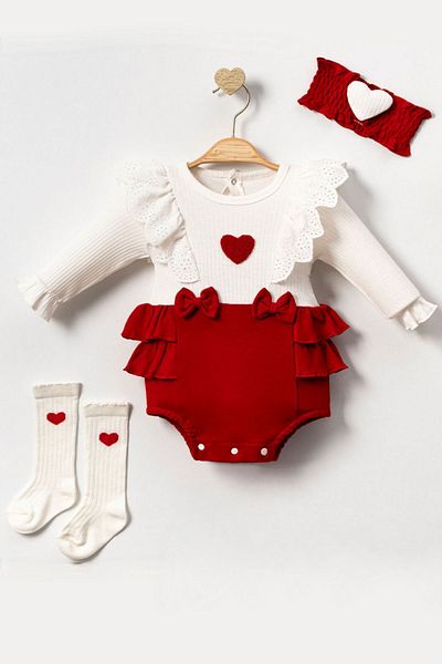 Cherub Baby Lottie Romper Body - Bodysuit Dress with Hearts and Socks