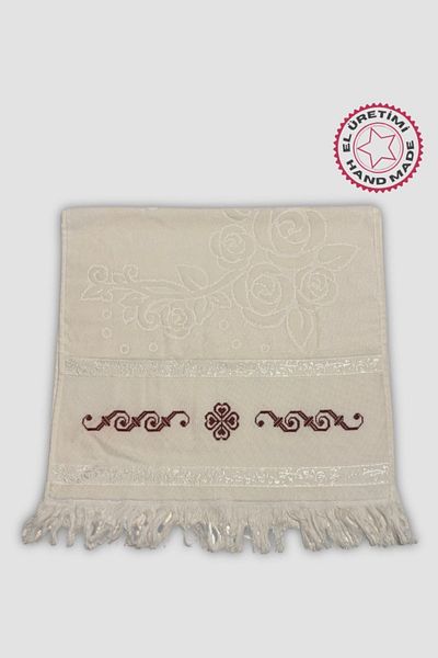 Uretti Λευκό τριαντάφυλλο 4612 - Πετσέτα με Προίκα Κεντημένη στο χέρι
