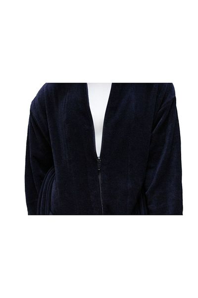 Lucy and Home 100% Cotton Velvet, Zippered, Navy Blue Unisex Children's Bathrobe
