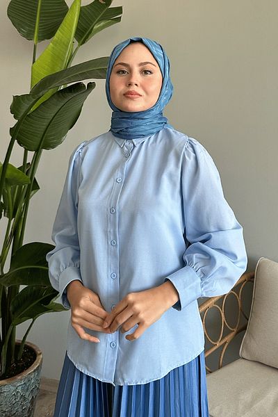 InStyle Cămașă lejeră cu mânecă cu balon albastru