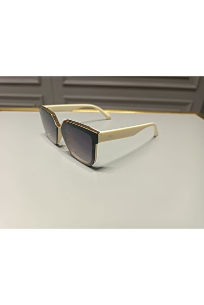 PERİ GÖZLÜK Selin Model Beige Small Frame Top Yellow Stripe Sunglasses