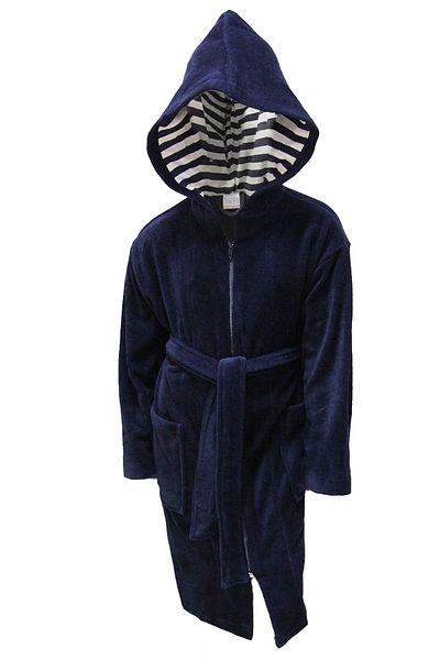 Lucy and Home 100% Cotton Velvet, Zippered, Navy Blue Unisex Children's Bathrobe