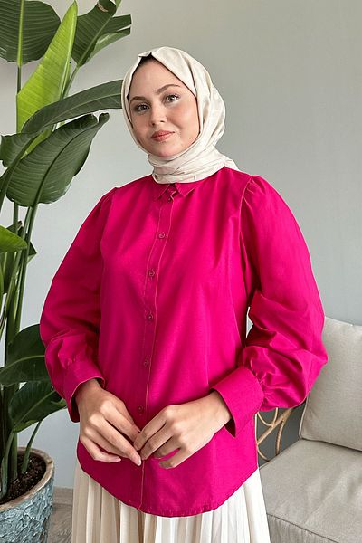 InStyle Cămașă lejeră cu mânecă cu balon fucsia