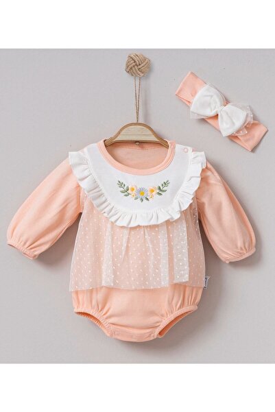 Cherub Baby Kız Bebek Puantiye Tüllü Robası Nakışlı Bandanalı Romper Tulum