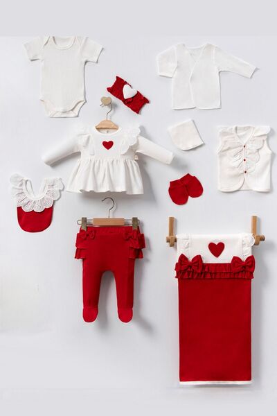 Cherub Baby Lottie Heart Cotton 100% Cotton Newborn Baby Girl 10 Piece Hospital Discharge Bodysuit Set