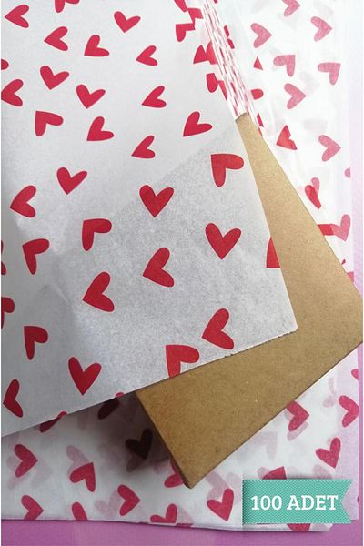 t tuğset etiket Heart Red Patterned Tissue Paper 50x70 Cm 100 Pieces-t441