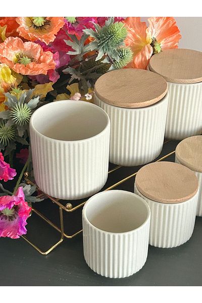Edora Home Edora Cream 7 Pieces - Spice Bowl Bamboo Vacuum Jar Set