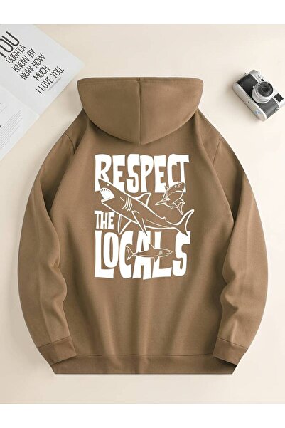 NoVibe Respect The Locals Printed Unisex Oversize Χειμερινό φούτερ με κουκούλ...
