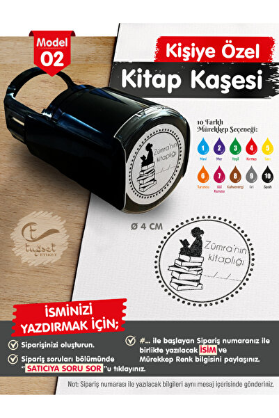 t tuğset etiket Kişiye Özel İsim Yazılı Kitap Kaşesi - İsme Özel Kitap Mühürü M2-T645