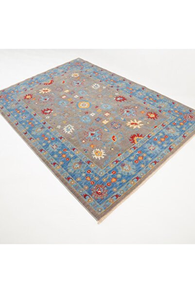 Halıcızade Tempus Serisi Uşak Desenli Mavi-Gri Yün Özel Tezgah Halısı