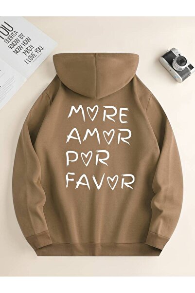 NoVibe Hanorac de iarnă oversize unisex cu imprimeu More Amor Por Favor - Han...