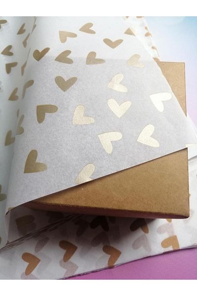 t tuğset etiket Heart Gold Patterned Pelur Paper 50x70 Cm 100 Pieces-t439
