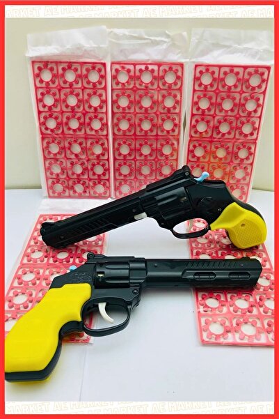 AE Market 2 Adet Büyük Oyuncak Plastik Kovboy Tabancası Yanında 2 Adet 18 X8li Fişek Kapsül