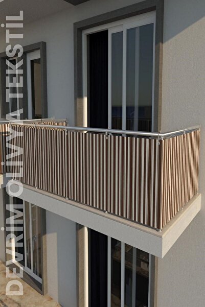 DEVRİM OLİVYA TEKSTİL Καφέ-Λευκό Σίδερο Μπαλκονιού και Κουρτίνα Κιγκλίδωμα - Όλα τα μεγέθη με επιλογή μεγέθους X μήκους