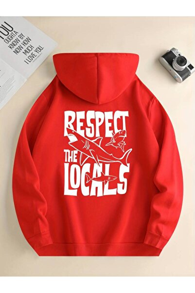 NoVibe Hanorac cu glugă de iarnă supradimensionat unisex cu imprimeu Respect ...