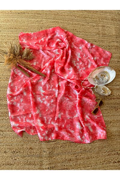 Mia Pera Pink Tie-Dye Printed Shiny Satin Fabric Pareo