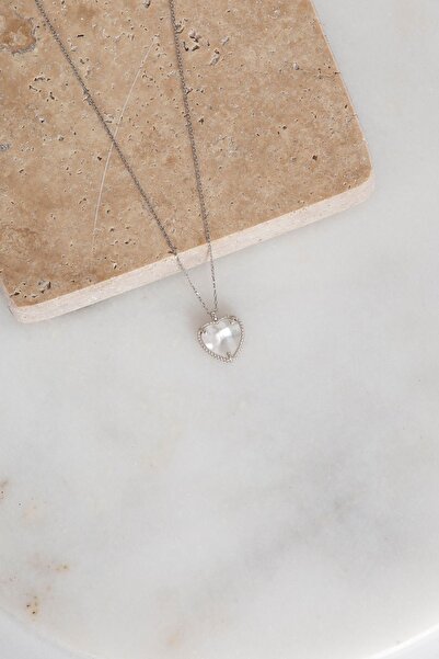 klas gümüş GÜMÜŞ KALPLİ AŞK KOLYE SEDEF TAŞLI RODAJ