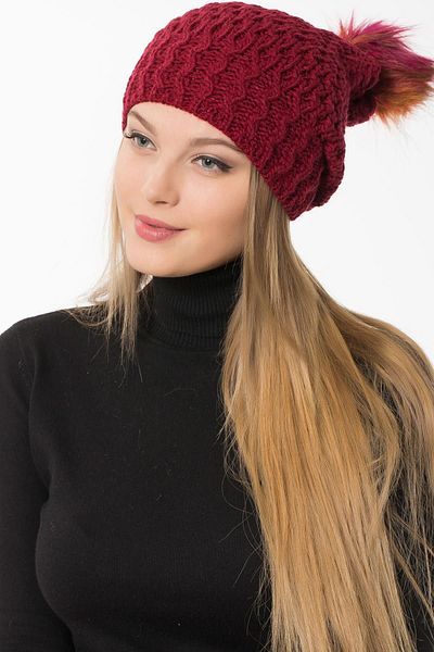 Modex Women's Colorful Pompom Burgundy Wool Beret