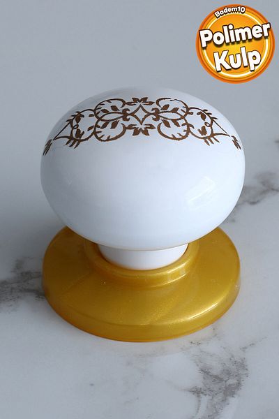 Badem10 Buton polimeric (ALB) Mobilier cu model auriu Sertar de bucătărie Dulap dulap Mâner capac Mâner