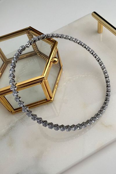 Modex Square Zircon Stone Row Spring Waterway Choker Necklace
