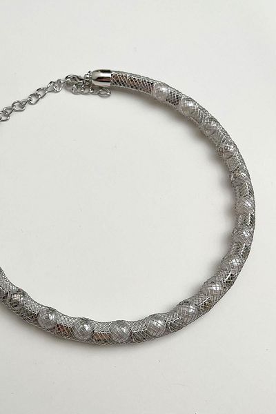 Modex Wicker Wire Detailed Pearl Stone Row Choker Necklace