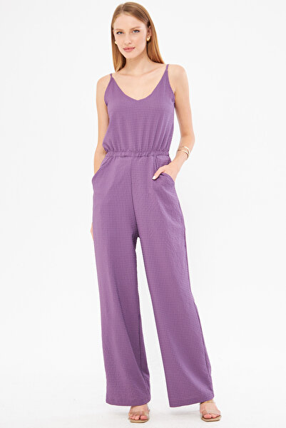 armonika Salopetă mov căptușită cu decolteu în V - bretele, talie elastică, b...