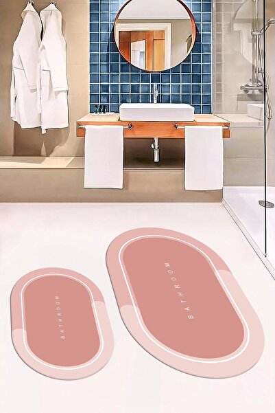 EY HOME Ψηφιακό τυπωμένο πλενόμενο σετ τουαλέτας με γραπτό οβάλ χαλάκι μπάνιου, OKLZT-1-PINK,