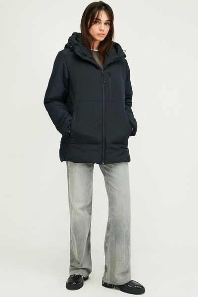 QAWWA Women's Black Windproof Puffer Jacket - Hooded and Lined