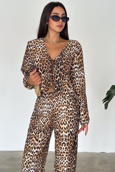 Slim'N Lift Leopard Patterned Poplin Women's Shirt Set