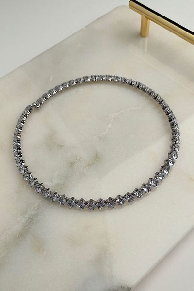 Modex Square Zircon Stone Row Spring Waterway Choker Necklace