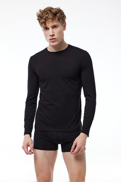 Malabadi Men's Black Round Collar Long Sleeve Lycra Modal Body 045