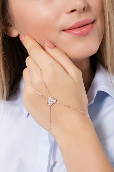 Modex Women's Heart Figured Zircon Stone Rose Şahmeran Sm9996