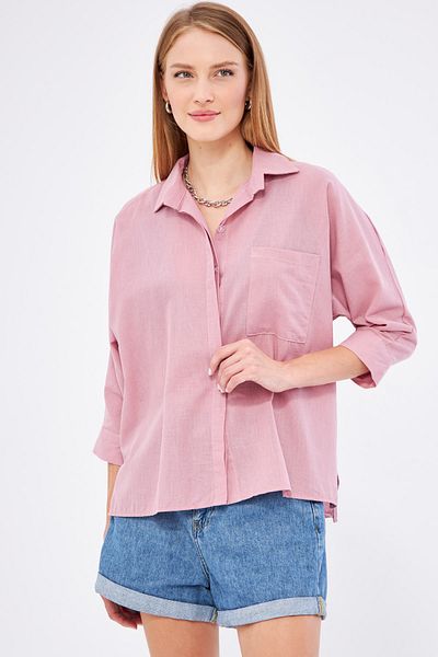 armonika Ανοιχτό λινό πουκάμισο Dusty Rose - Τσέπες, Loose ARM-21Y 001035