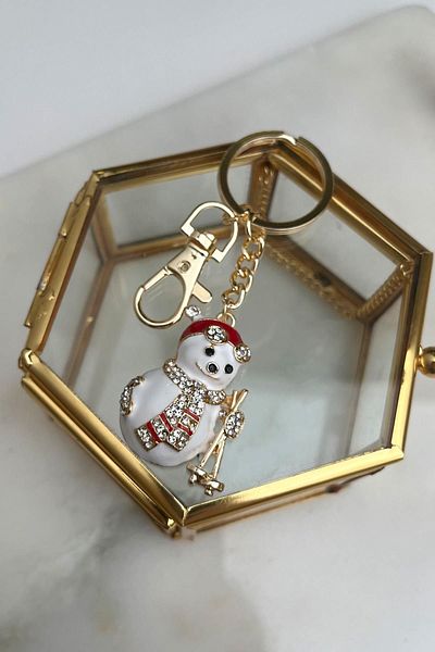 Modex New Year's Enamel Stoned Snowman Keychain (Size 4cm)