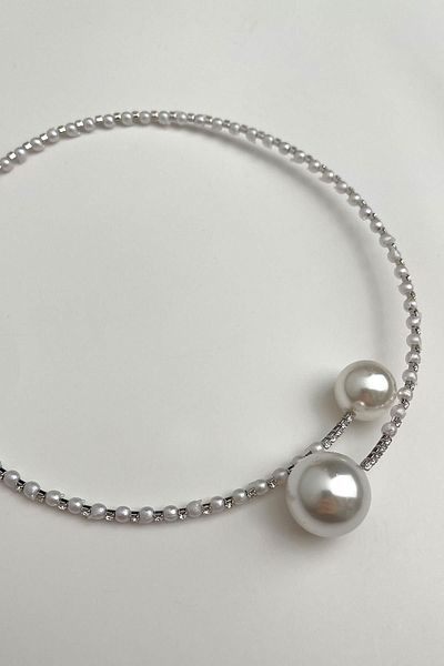 Modex Stone Pearl Row Spring Choker Necklace