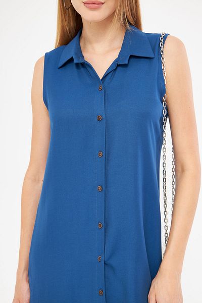 armonika Rochie de damă albastru închis cu guler cu nasturi - ARM-17Y00028