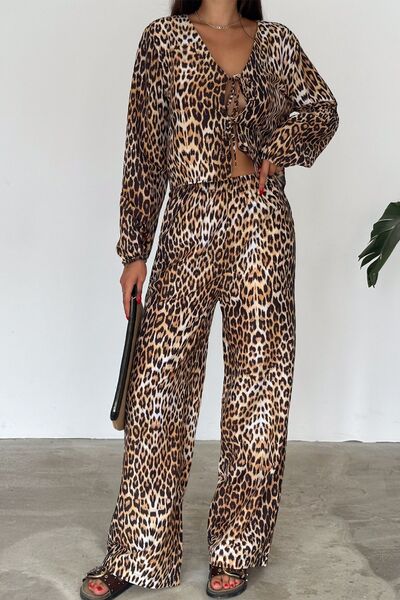 fiolin Leopard Patterned Set with Poplin Shirt