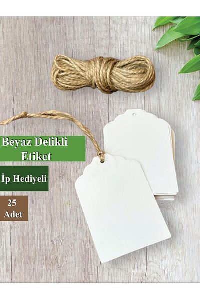 t tuğset etiket White Perforated Label Product Label 25 Pieces / Wicker String Gift - Invitation Name Label - Note Card