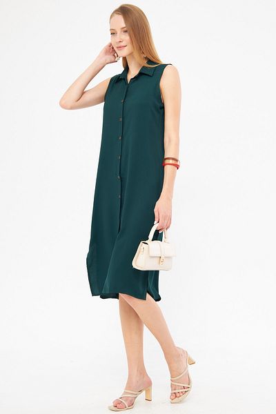 armonika Rochie de damă cu guler smarald - cu nasturi, ARM-17Y00028