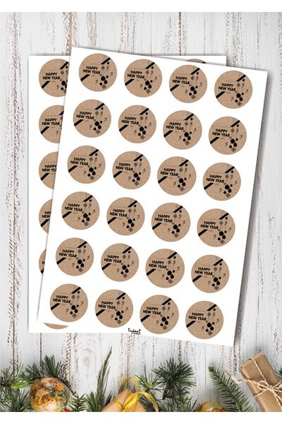 t tuğset etiket Kraft Sticker Label 4 cm 48 pieces Happy New Year Label -T860