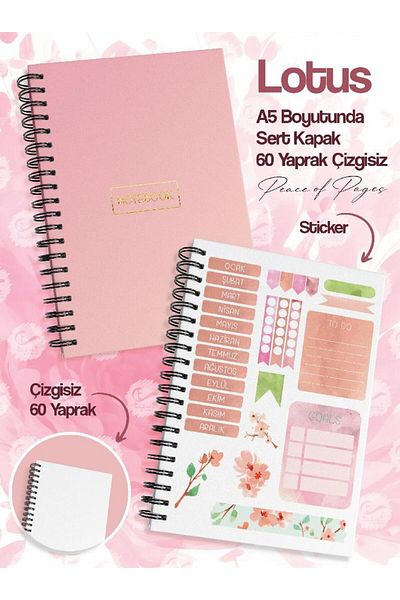 t tuğset etiket Set de 4 caiete fără linii cu autocolant pentru notebook (21 X 14,8 CM 120 PAGE) Set caiete de planificare-T968