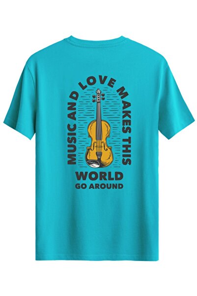 Bellance تي شيرت بقصة ضيقة مطبوع عليه كمان تي شيرت برقبة دائرية باللون الأزرق...