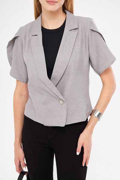 armonika Gray Slit Detailed Women's Crop Jacket - Short Sleeve ARM-24Y 001048