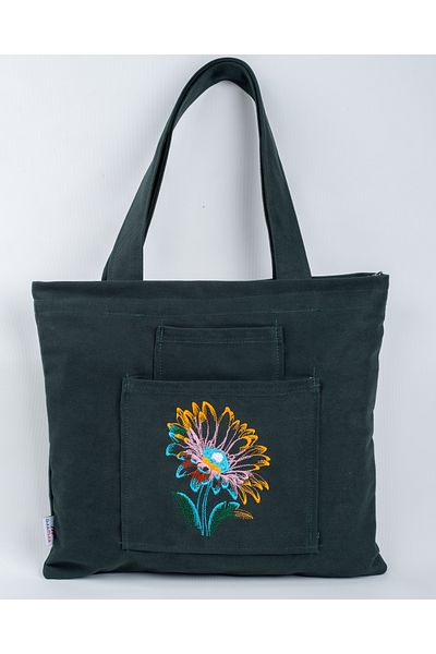 Wings Of Simurg Geantă tote din pânză brodata cu flori de lotus Butikmutik
