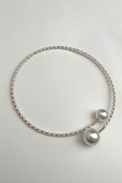 Modex Stone Pearl Row Spring Choker Necklace